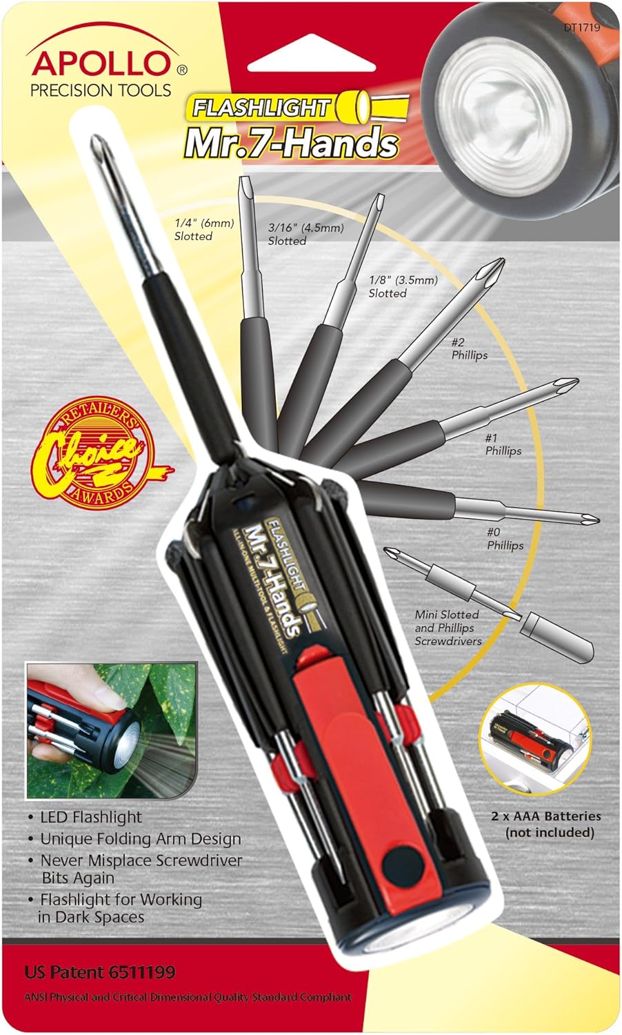 APOLLO TOOLS Original Mr. 7-Hands, Multi-Schraubendreher-Handwerkzeug, All-in-One patentierter Schra