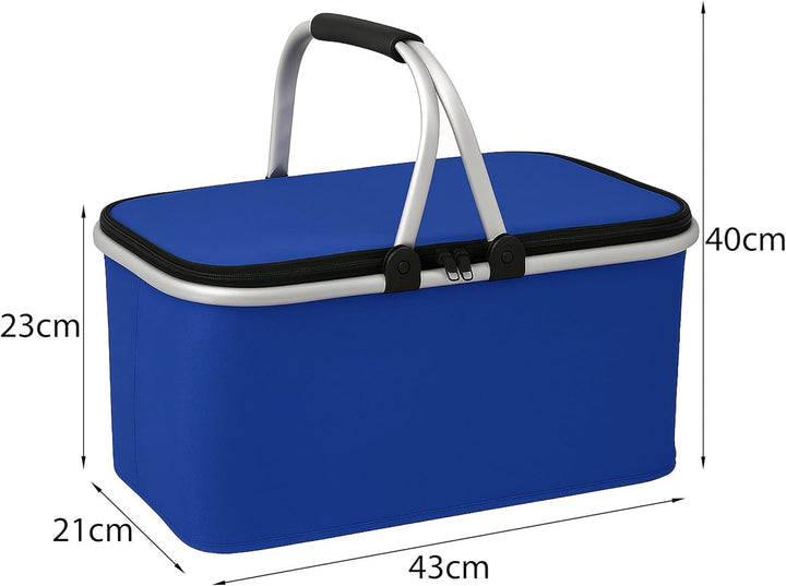 Kühltasche Gross 43x23x21 cm - Isolierte Picknickkorb Thermo mit Aluminiumrahmen - Kühlkorb für Büro