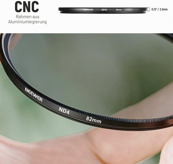 NEEWER 82mm ND Filter Set ND2 ND4 ND8 ND16, Objektivreinigungsstift, Filterbeutel, Graufilter Set, k