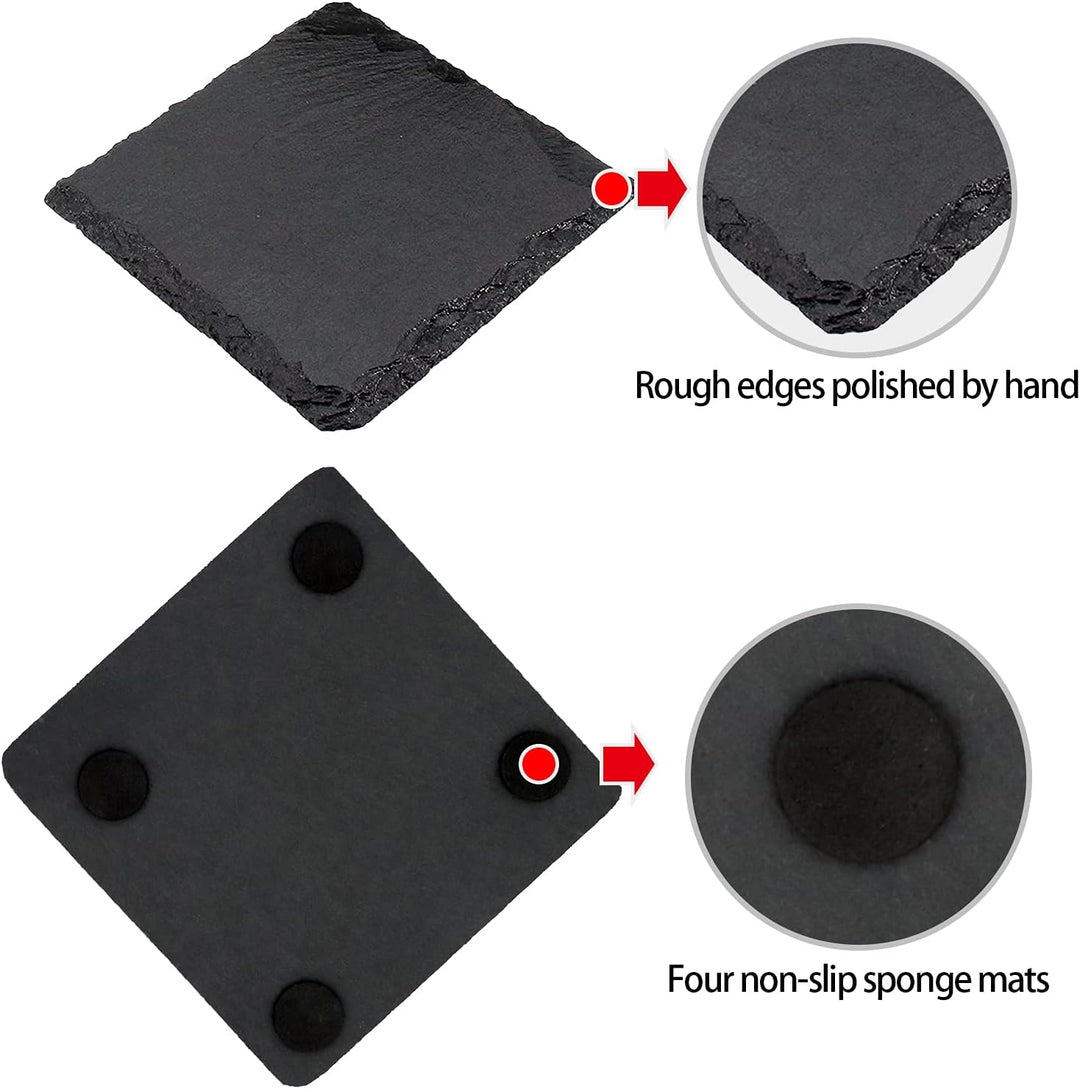 24 Stück quadratische Schiefer-Getränke-Untersetzer, VIBRATITE 10,2 cm, schwarzer Schieferstein-Unte