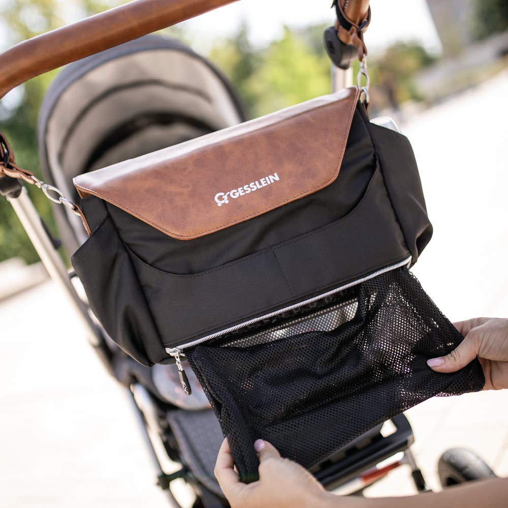 Gesslein Praktischer Organizer für den Kinderwagen in Lederoptik, schwarz