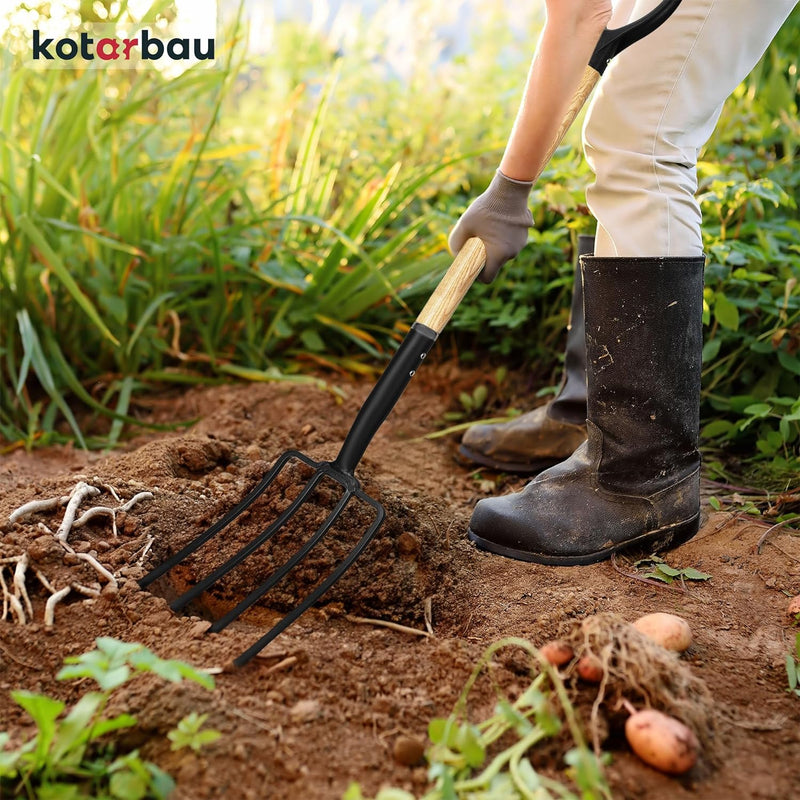 KOTARBAU® Mistforke 4 Zinken 115cm mit Metallstiel Flach für Garten und Landwirtschaft