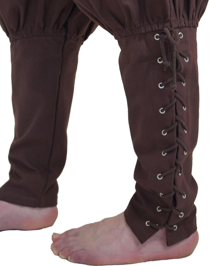 MAYLYNN Mittelalter Hose mit Taschen und Schnürung Wikinger Kelte, braun, Grösse:L L Braun, L Braun