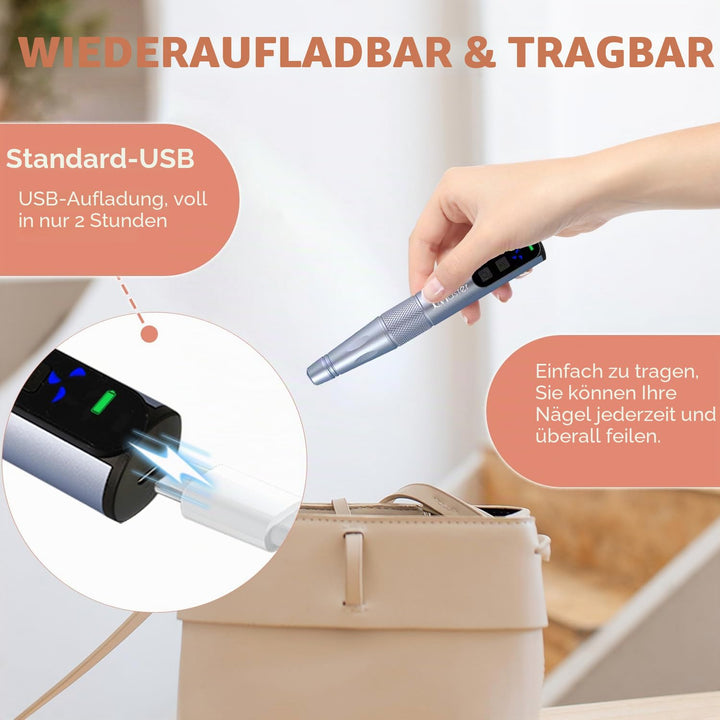 JCMaster Nagelfräser 11 in 1 für Gelnägel Acrylnägel, Kabellose Tragbare Nagelfeile für Anfänger und