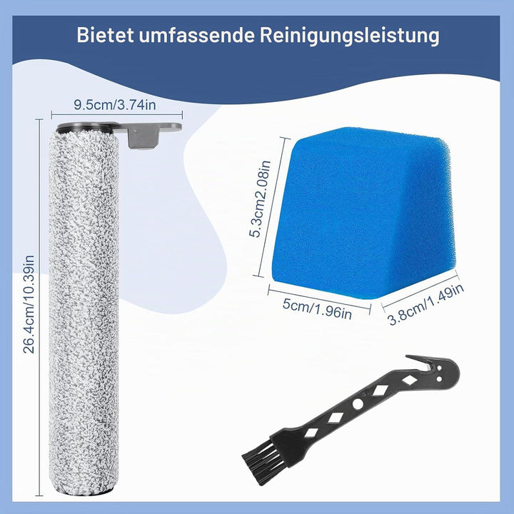 Zubehörset für Jonr ED12 Pro Nass Trockensauger Ersatzteile, 2 Bürstenrolle, 4 Schwamm Filter, 1 Rei