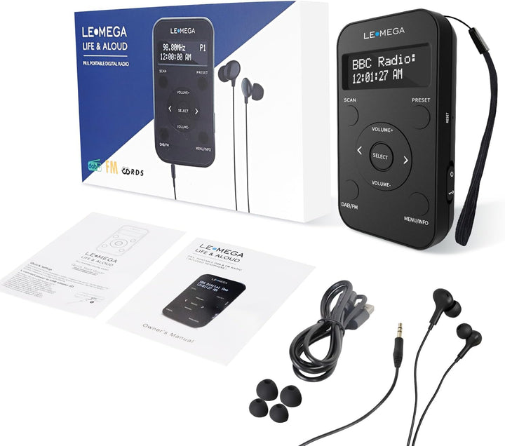 LEMEGA PR1L Taschen-DAB-Radio, FM-Radio, tragbares DAB+-Radio, inkl. Kopfhörer, wiederaufladbare Bat