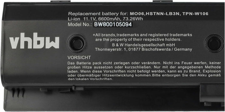 vhbw Akku 6600mAh Notebook Laptop HP Pavilion Envy dv7 dv4 dv6 m6 Ersatz für 671567-421 671567-831 6