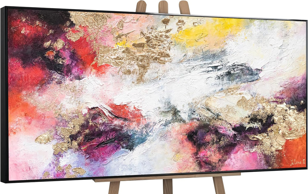 YS-Art Abstrakt Acryl Gemälde auf Leinwand heller Garten handgemalt Wandbilder Wohnzimmer modern Woh