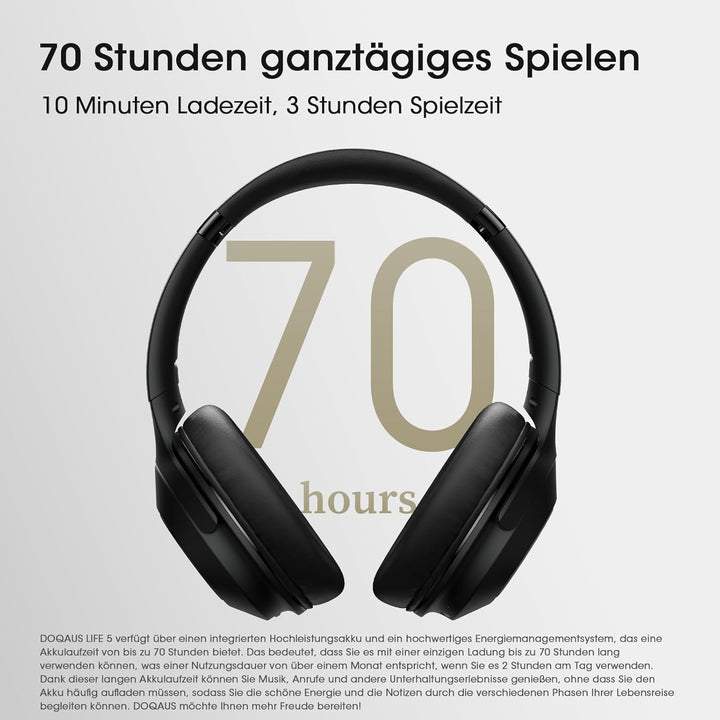 DOQAUS Kopfhörer Kabellos Bluetooth, 70Std Spielzeit Bluetooth Kopfhörer Over Ear, Kpfhörer mit Kabe