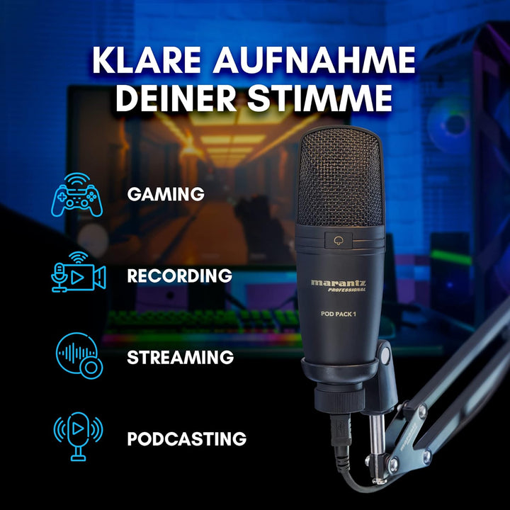 Marantz Professional Pod Pack 1 - USB Kondensator Mikrofon Kit für Gaming, Streaming und Podcasting
