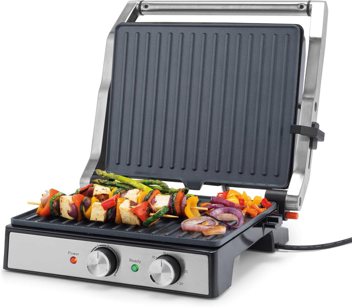 Petra PT6234VDE Kontaktgrill – Elektrogrill, bis zu 180° für das Kochen mit zwei Oberflächen geöffne