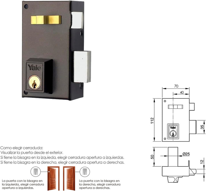 Yale 56-a/HP/70 Türschloss, Sinne, Öffnung rechts 56-A Rechts Entrada 40 mm Braun, 56-A Rechts Entra