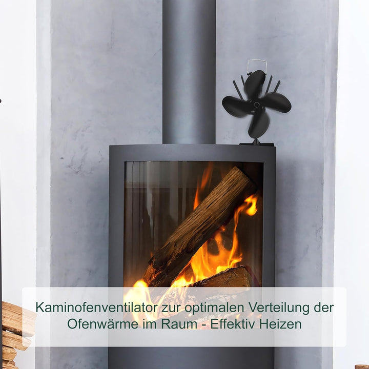Relaxdays Ofenventilator ohne Strom, geräuscharm, für Kamin & Ofen, hitzebetrieben, 4 Blätter, Kamin