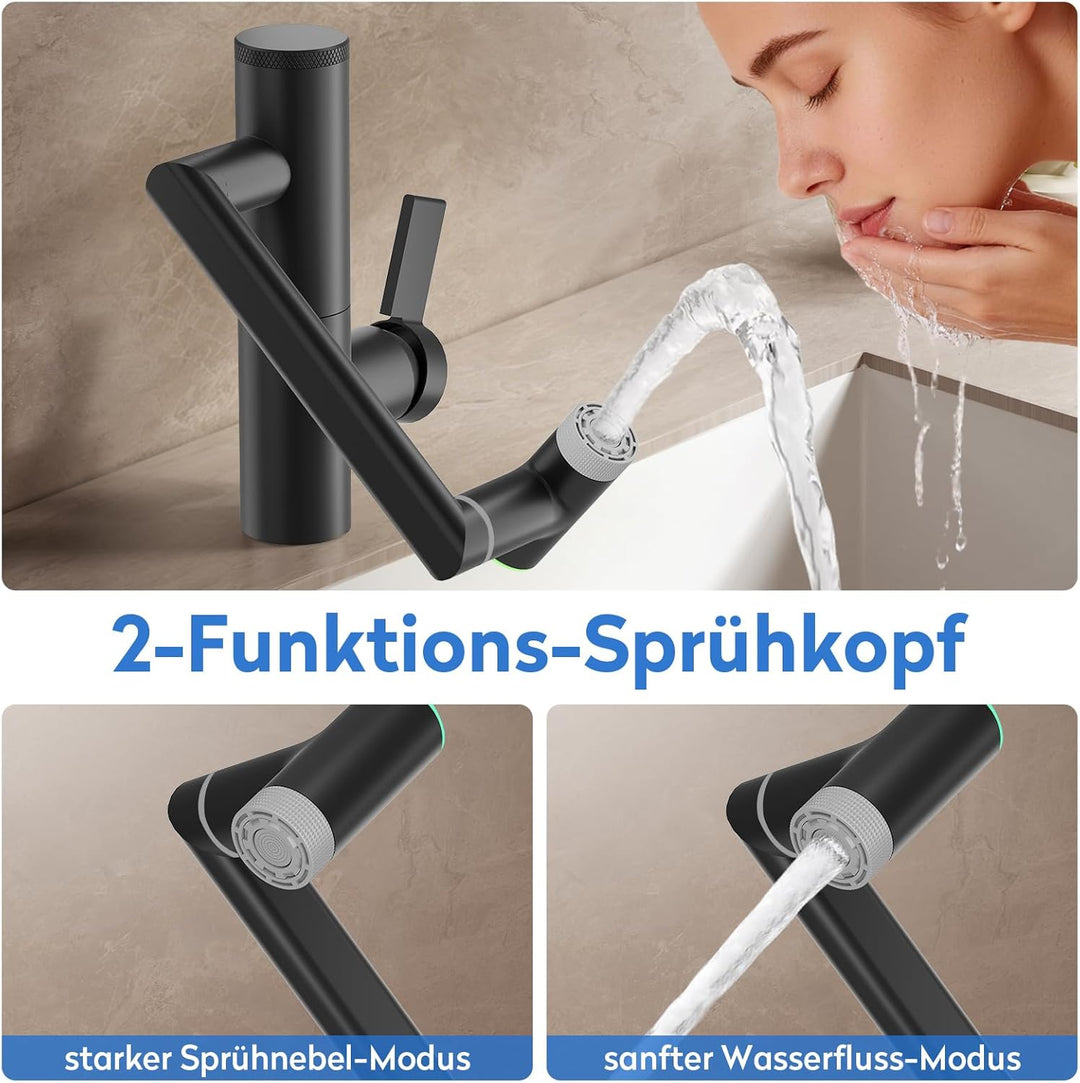 JONKEAN 1080 ° Drehbare Wasserhahn Bad mit Filter, Waschbecken Armaturen mit Temperaturanzeige, Einh