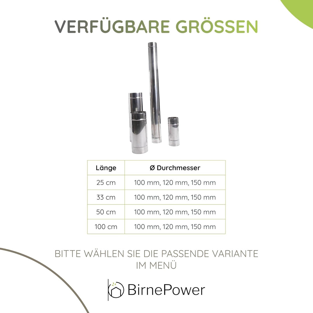 BirnePower Edelstahl Ofenrohr Kaminrohr Abgaselemente: Rohr Bogen Ofenknie T-Stück Regenhaube Rauchr