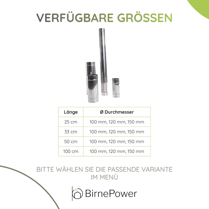 BirnePower Edelstahl Ofenrohr Kaminrohr Abgaselemente: Rohr Bogen Ofenknie T-Stück Regenhaube Rauchr