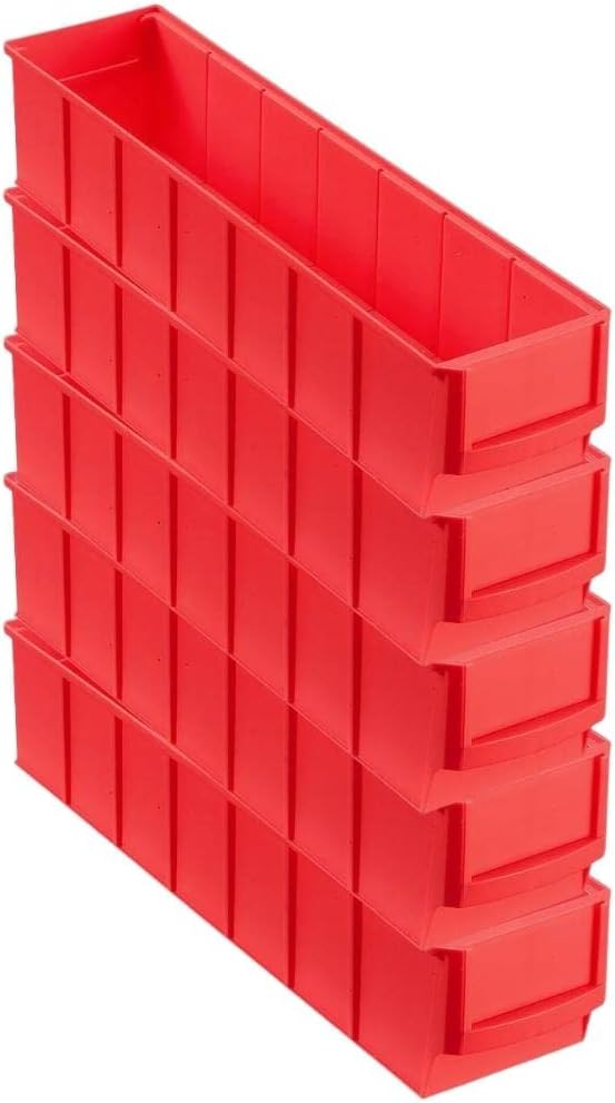 PROREGAL SparSet 5x Rote Industriebox 400 S | HxBxT 8,1x9,1x40cm | 2,2 Liter | Sichtlagerkasten, Sor