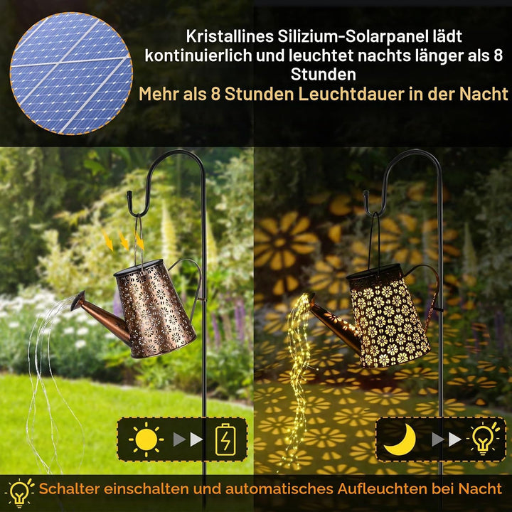 GuKKK Solar Giesskanne mit Solarlampen für Aussen, LED Lichter, Gartendeko Modern Stil, Lichterkette