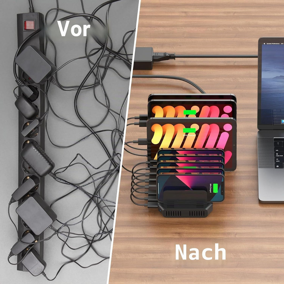 Alxum 60W Multi USB Ladestation 10 Ports mit QC 3.0 Ladestation Mehrere Geräte Schnelles für Mobilte