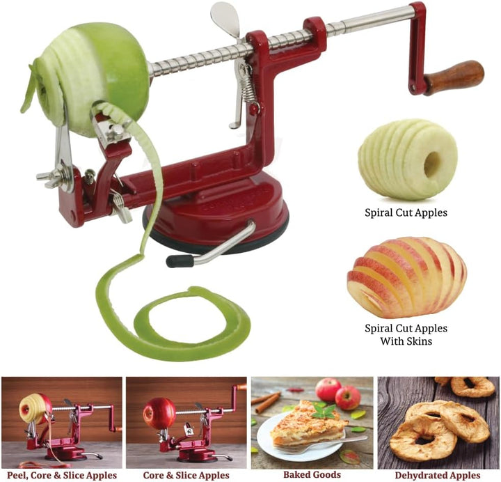 Johnny Apple Peeler VKP Brands Apfelschäler, Gusseisen, rot, Stainless Steel Blades Saugfuss, Saugfu