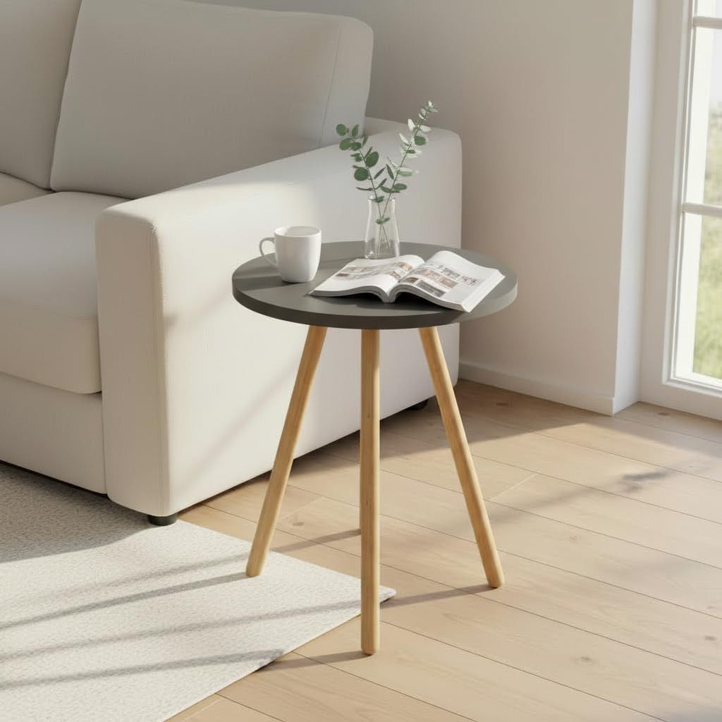 Beistelltisch Rund Anthrazit Dreibein Holzbeine Ø34x45cm Sofatisch Couchtisch Nachttisch Wohnzimmer