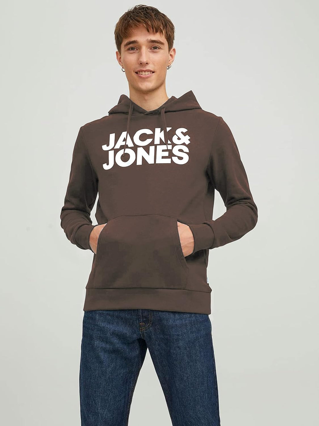 JACK & JONES Herren Jjecorp Logo Sweat Hood Noos Kapuzenpullover XS Mulch/Print White, XS Mulch/Prin