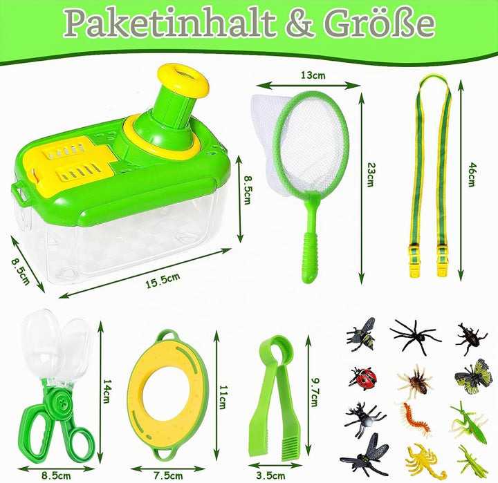 Entdecker Set für Kinder ab 4, 17 Stück Forscherset für Kinder, Insektenbox mit Drehbar Lupe, Kinder