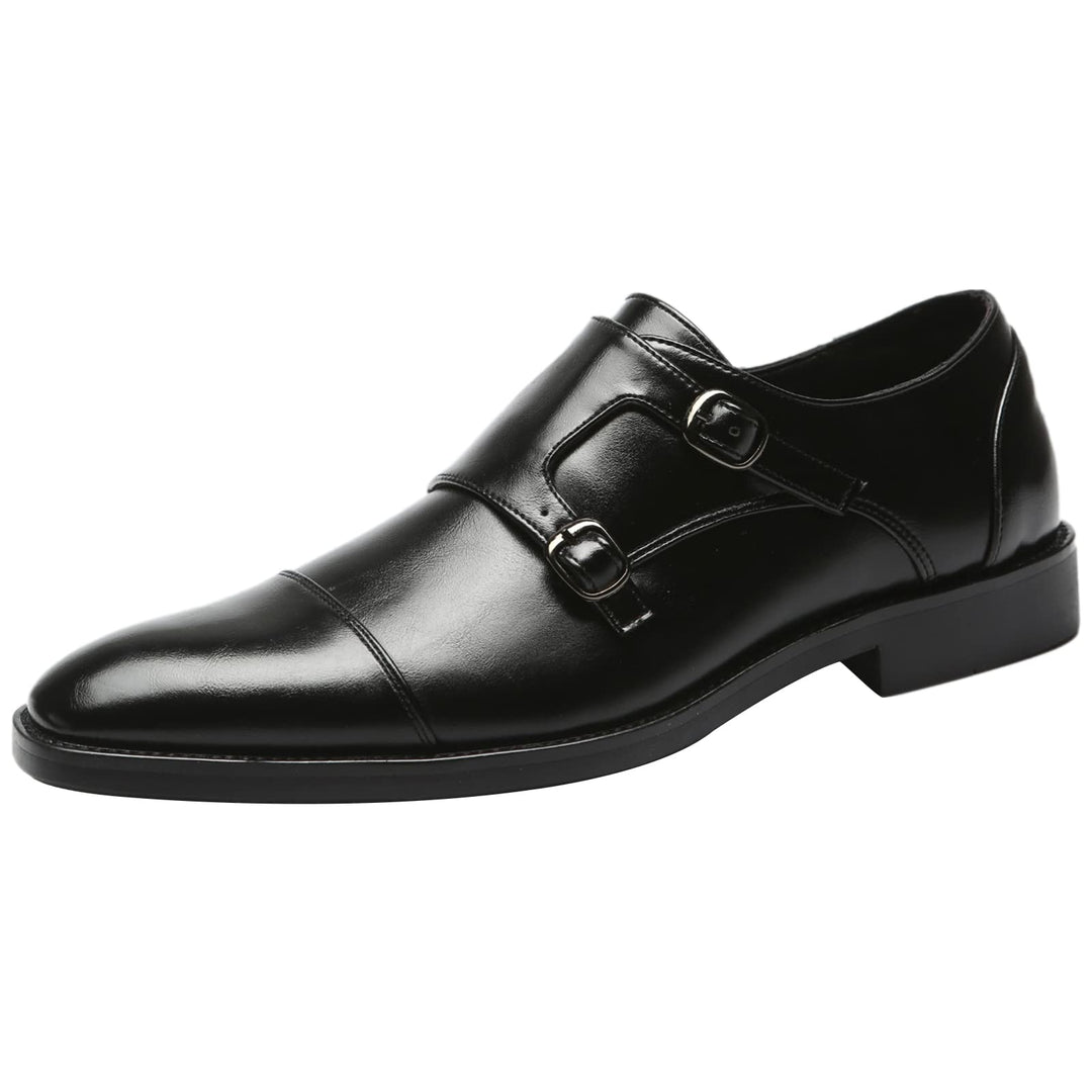 ANUFER Männer Smart Monk Brogues Formale Abendschuhe Aus Echtem Leder mit Holzabsatz 43 EU Schwarz K
