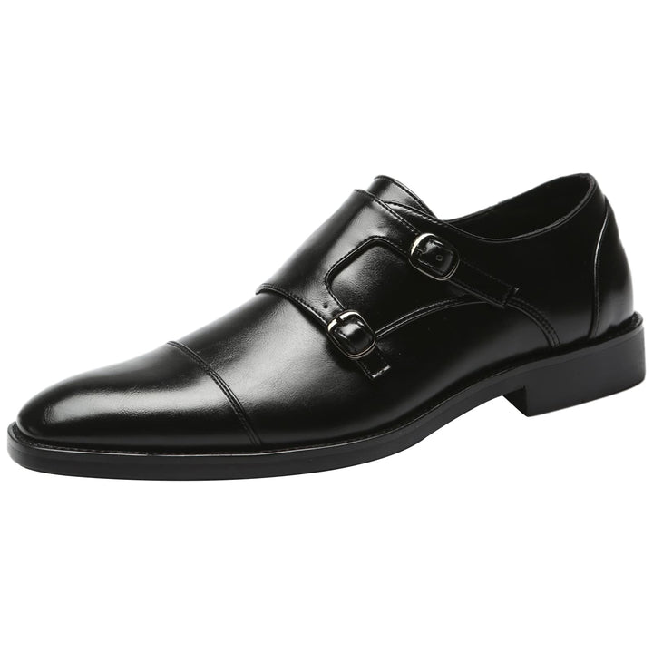 ANUFER Männer Smart Monk Brogues Formale Abendschuhe Aus Echtem Leder mit Holzabsatz 43 EU Schwarz K