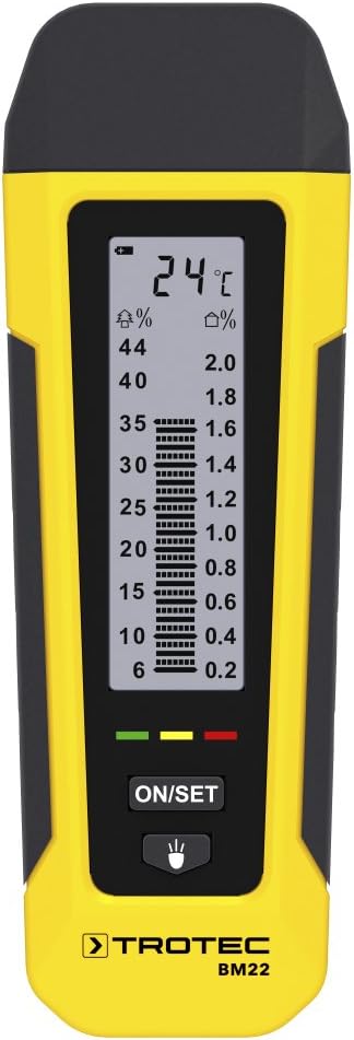 TROTEC Feuchtigkeitsmessgerät BM22 – Für Wand, Holz, Estrich – Messbereich 6-44%, Abschaltautomatik,