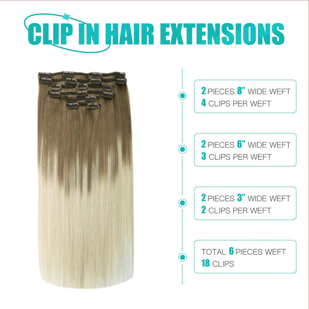 SURNEL Clip Extensions Echthaar Blond Echthaar Clip in Extensions Farbe Hellbraun Mit Platinblond 22