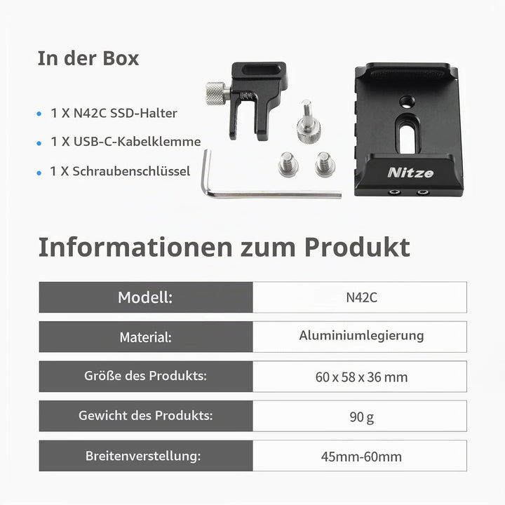 Nitze Universal SSD-Halter für Samsung T5 / T7 / T7 Shield / T9 SSD und SanDisk SSD, T5/T7 SSD-Halte