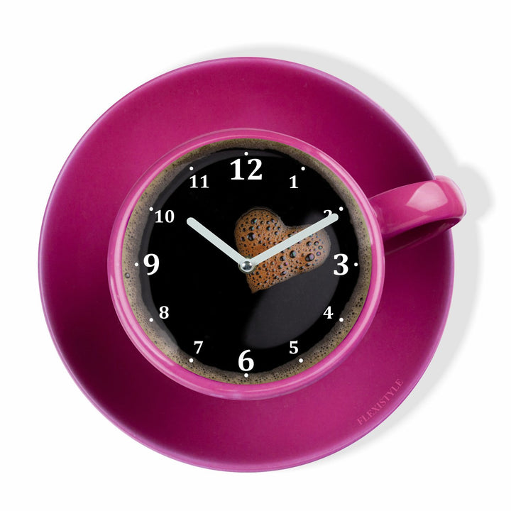 FLEXISTYLE Moderne Küchen Wanduhr Tasse Perfetta, ROSA, Acrylglas, UV-Druck, Made in EU, Rosa