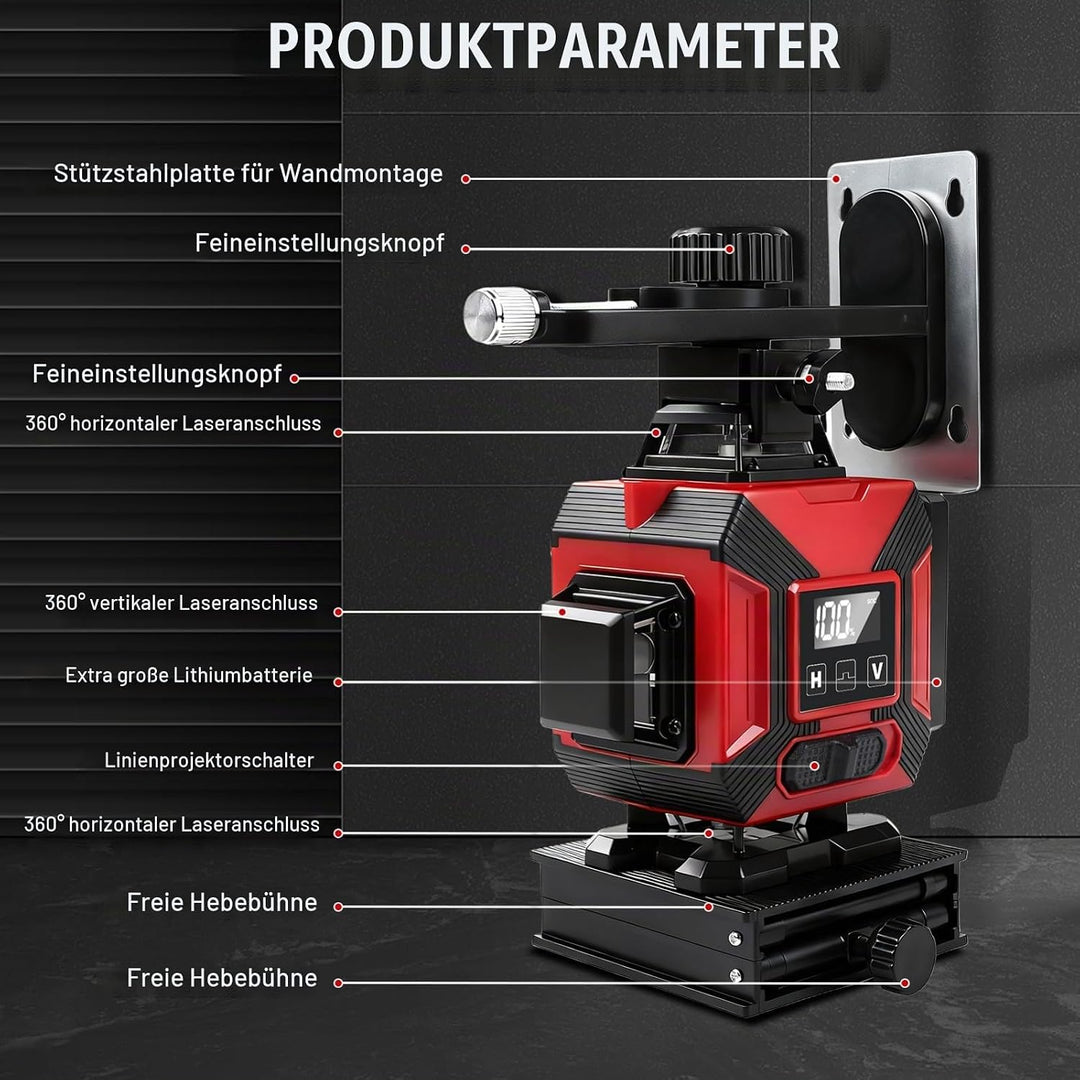 VOBOR Kreuzlinienlaser Mit Stativ mit 16 Linien, 4 x 360° Laser Wasserwaage mit Selbstnivellierend,