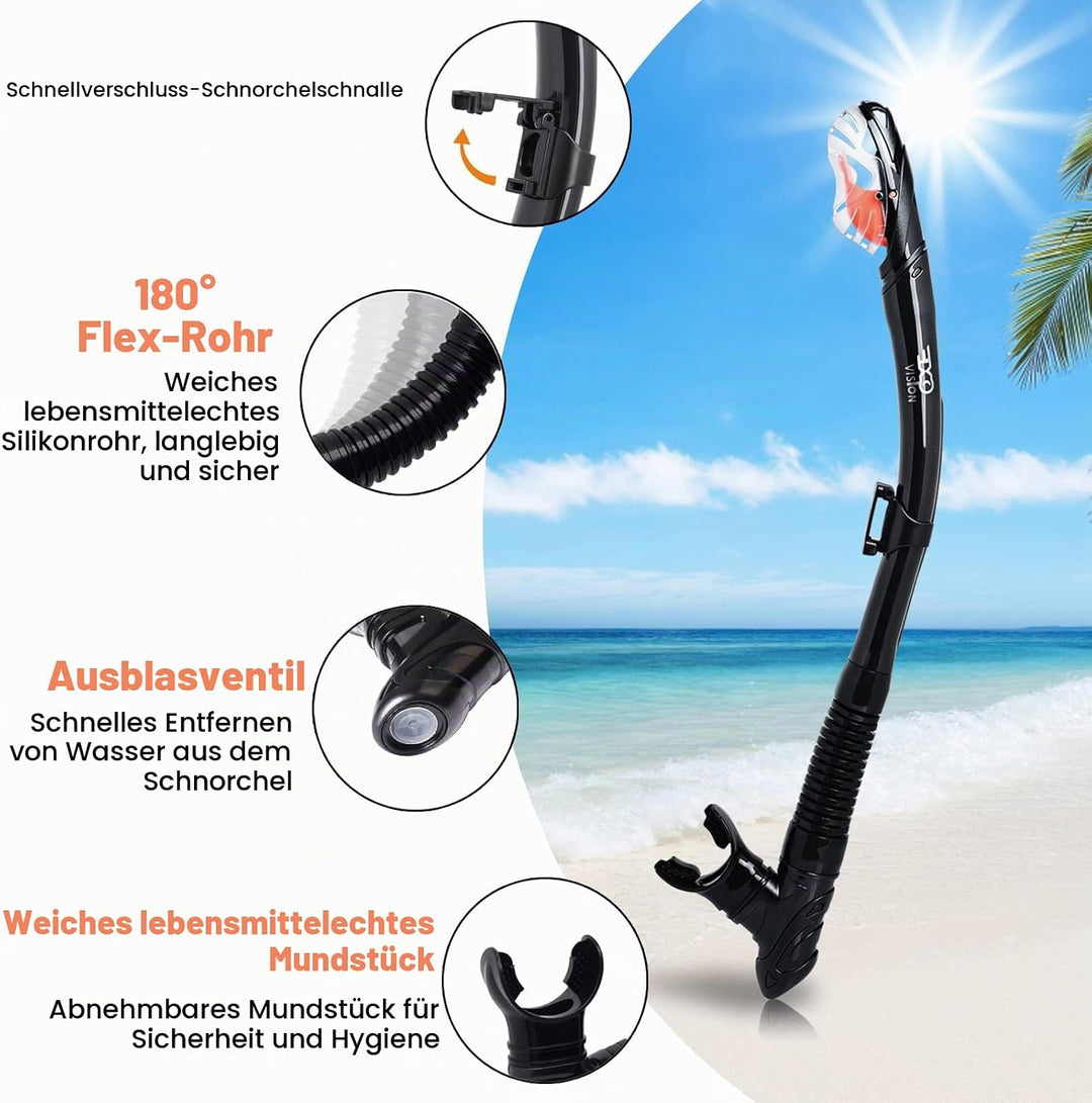 Trockenschnorchel-Set, Pano 3-Fenster-Schnorchelmaske, Anti-Fog-Taucherbrille und Schnorchel, profes