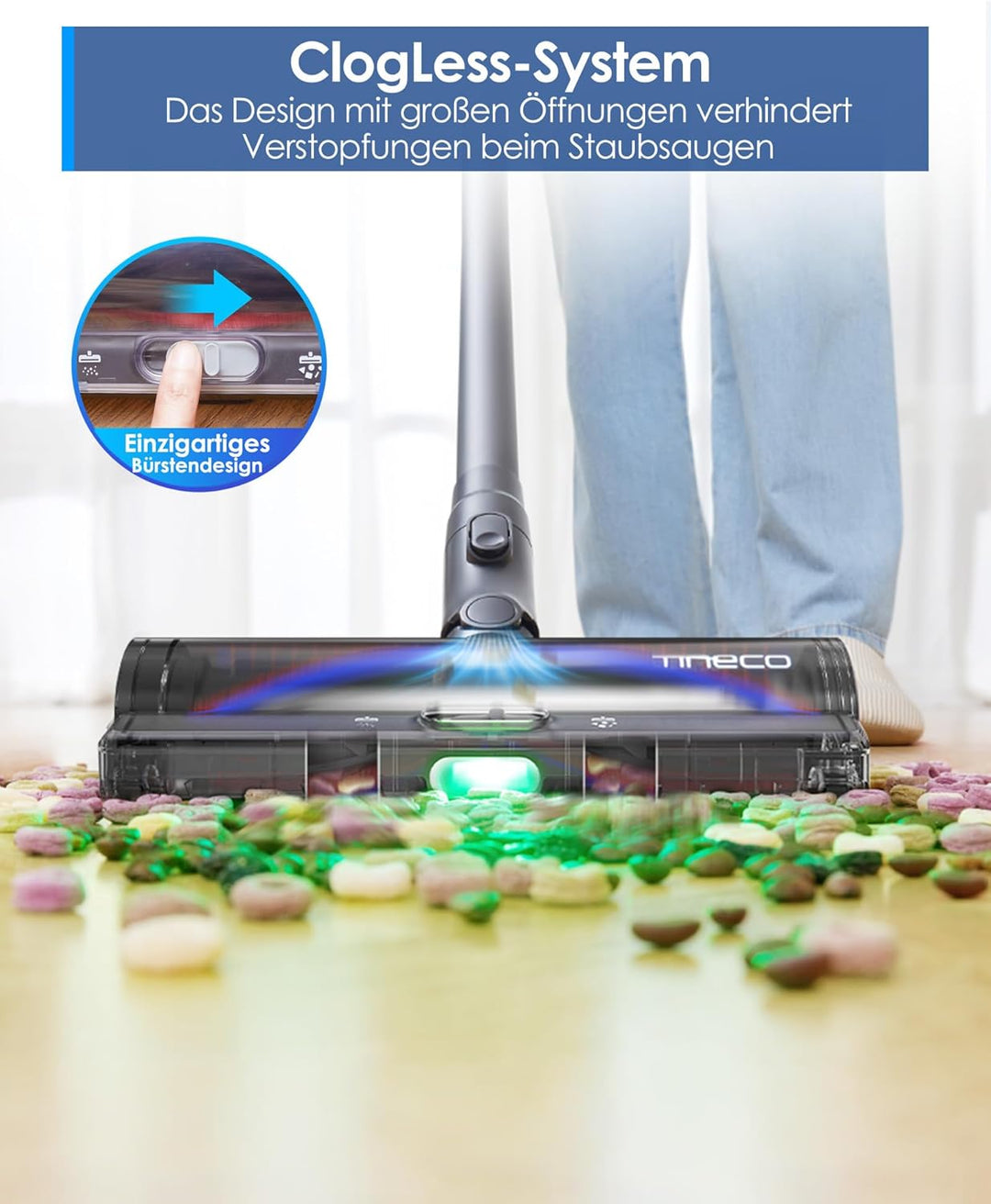 Tineco Pure ONE S50 Kabelloser Akku Staubsauger, 150AW Saugleistung, bis zu 95 Min. Laufzeit, ZeroTa