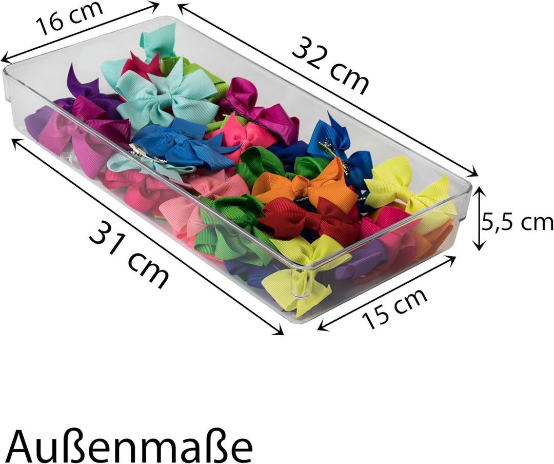 12x Schubladen Ordnungssystem 32x16 cm klar transparent 5,5 cm hoch Antislip - Organizer für Schmink
