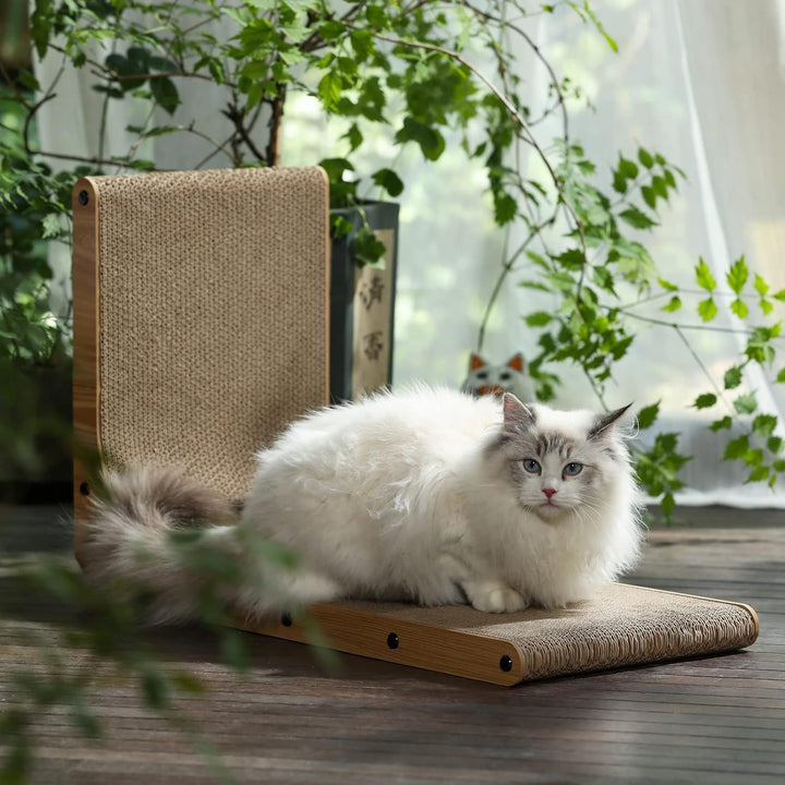 FUKUMARU Kratzbrett Katzen, 68 cm hohe L förmige Kratzpappe für Katzen, widerstandsfähig Katzenkratz