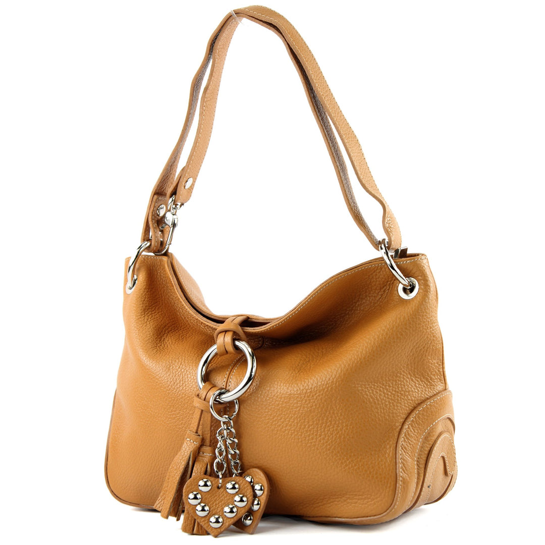 modamoda de - T10 - ital. Leder Schultertasche Umhängetasche Camel