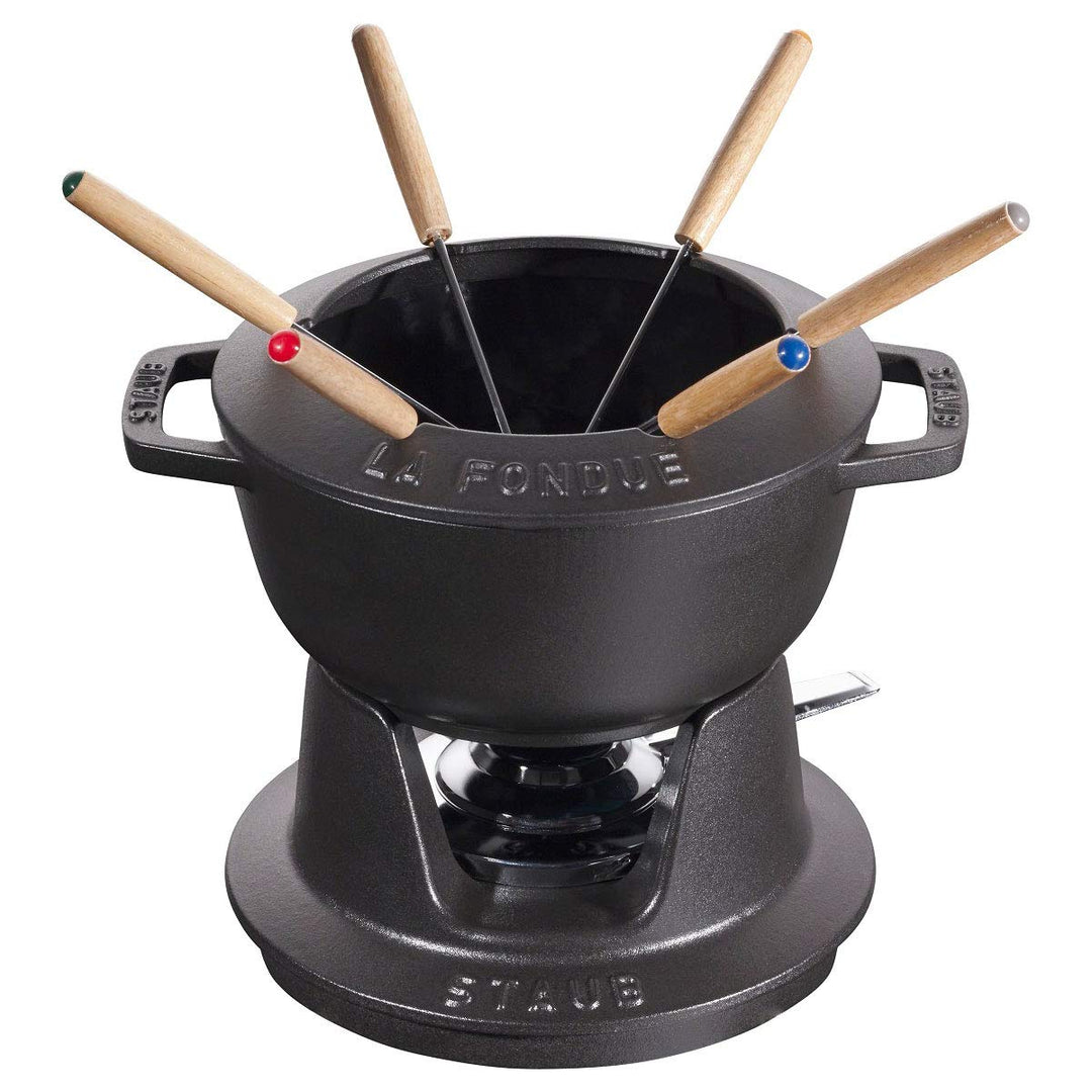 STAUB Fondue Set mit 6 Gabeln, Geeignet für Käse- Schoko- und Fleisch-Fondue, Gusseisen, 18 cm, Schw