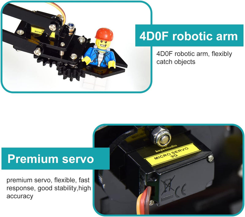 KEYESTUDIO Roboter Bausatz 4-Achsen Servo Steuerung Rollarm, Programmierbare für Arduino Roboter für