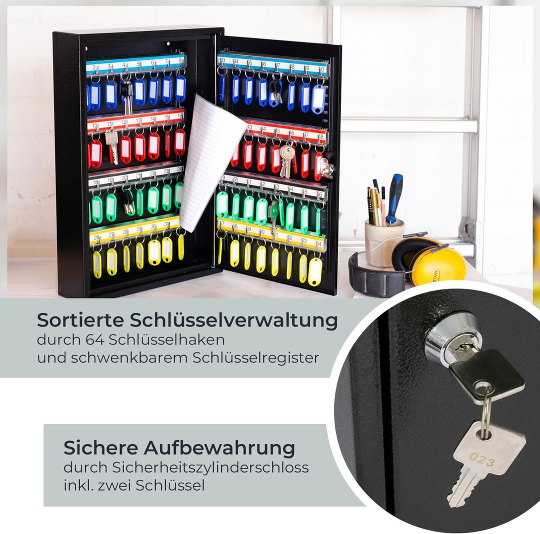 HMF Schlüsselschrank aus Stahl, abschliessbarer Schlüsselkasten für Büro, Verwaltung oder Fuhrpark |