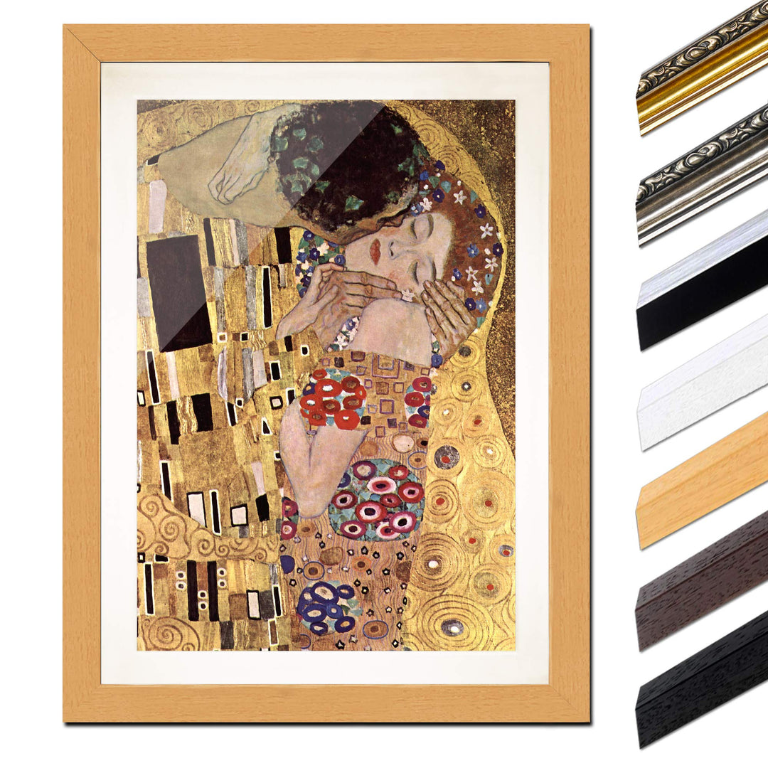 Bild mit Rahmen - Gustav Klimt Der Kuss 40x60 cm ca. A2 - Gerahmter Kunstdruck inkl. Galerie Passepa