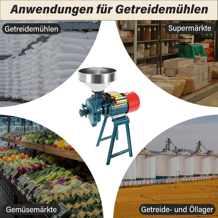 2200W 220V Getreidemühle, Elektrische Getreidemühle, Getreidemühle Mühle Nussmühle mit Trichter, Kom