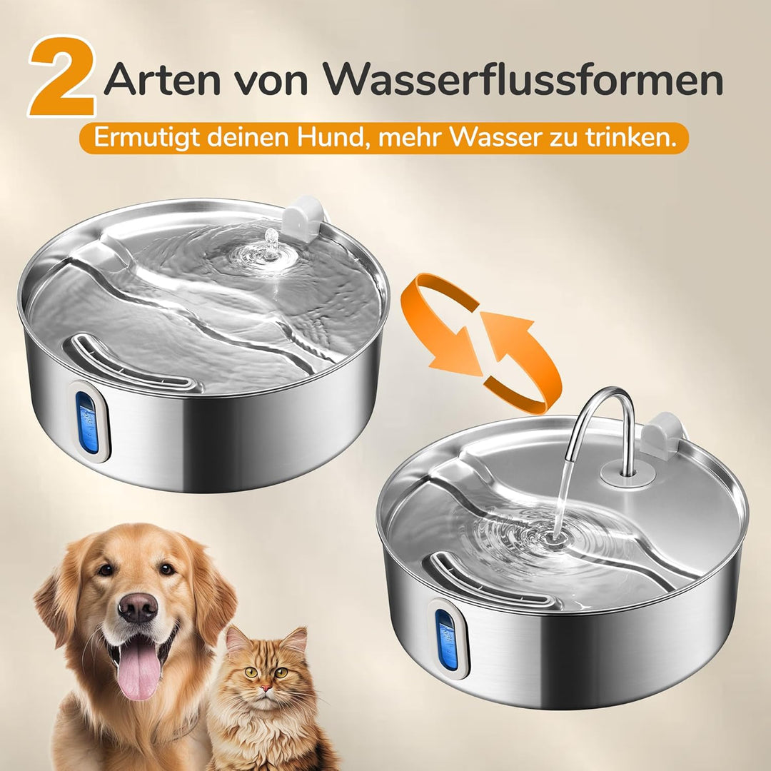 FUKUMARU 7L Trinkbrunnen für Hunde, Katzenbrunnen mit 5-Schicht Filtration und LED -Licht，Edelstahl