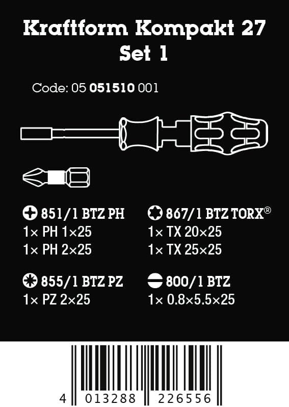 Wera - 05051510001 - Schraubendreher mit Bit Magazin, Kraftform Kompakt 27 Set 1, 7-teilig KK 27 Set