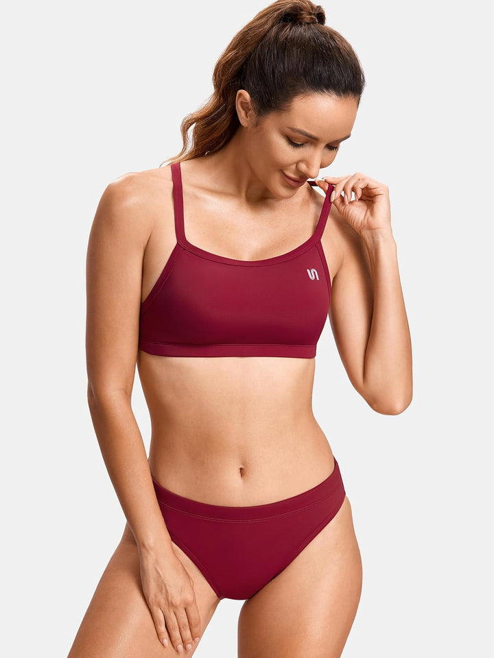 SYROKAN Damen Sport Badeanzug Bikini Set Bikinioberteil mit Licht Gepolstert, XS Cerise