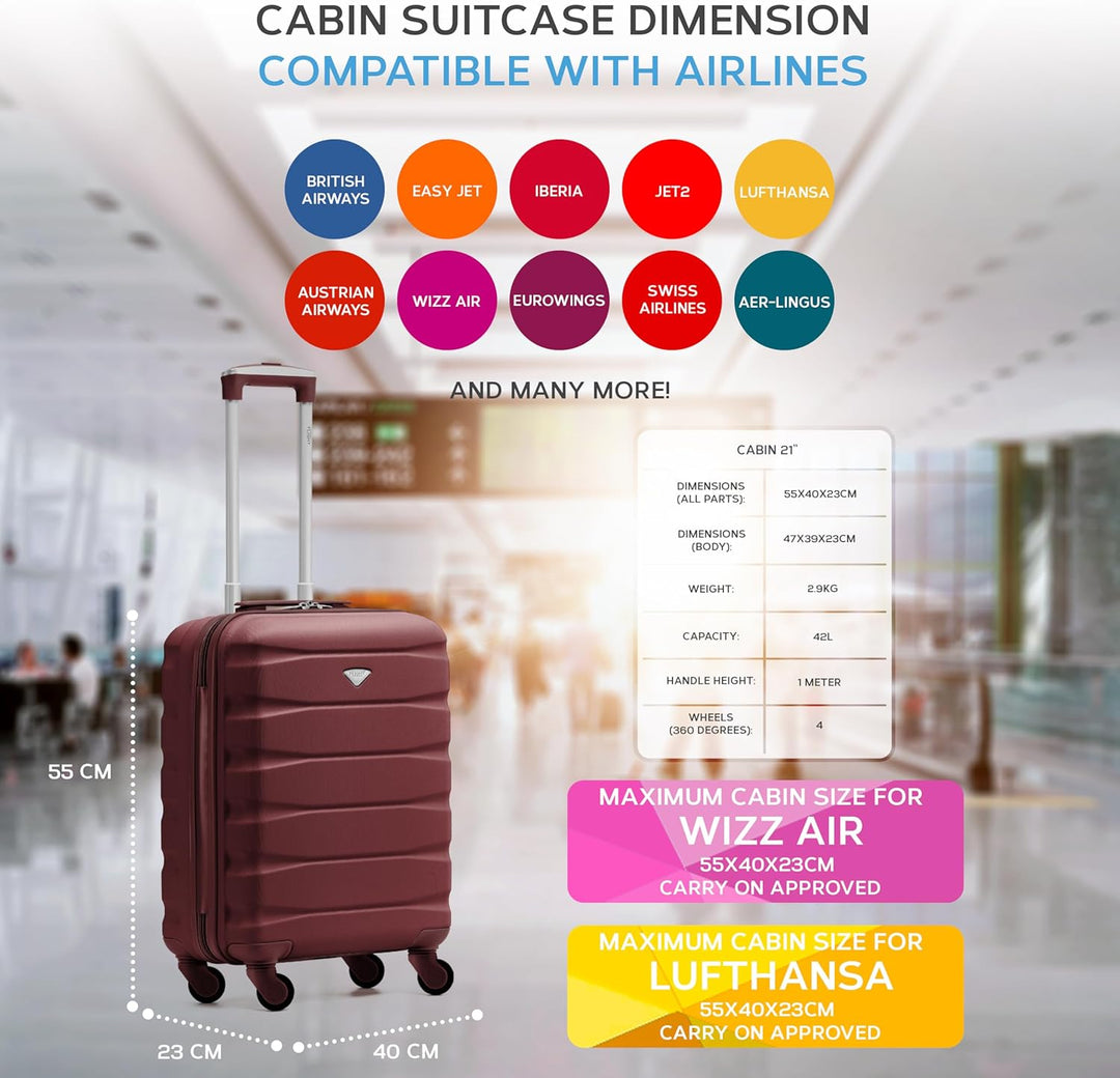 Flight Knight Leichte 4-Rad-ABS-Hartschalenkoffer Handgepack, zugelassen fur uber 35 Fluggesellschaf