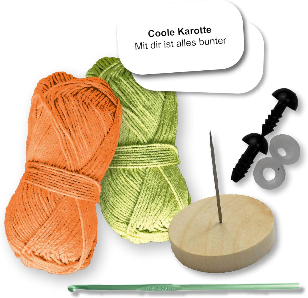 Emotional Support Veggies Häkelset Karotte: Anleitung, Misch-Garn in 2 Farben, Stickgarn, Füllwatte,