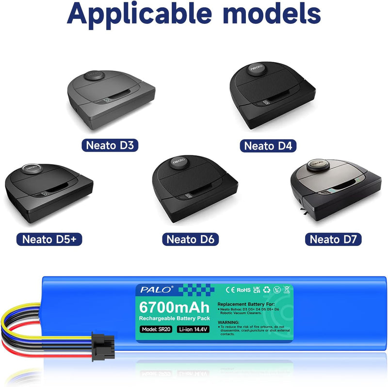 Palogreen 6700mAh Ersatzakku für Neato Botvac Connected D3 D5 D7 D3+ D5+ D6 D301 D303 D502 D701 D702